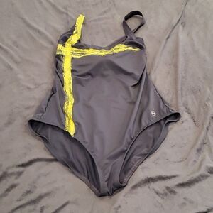 Fun gray & neon green one piece Nautica swimsuit